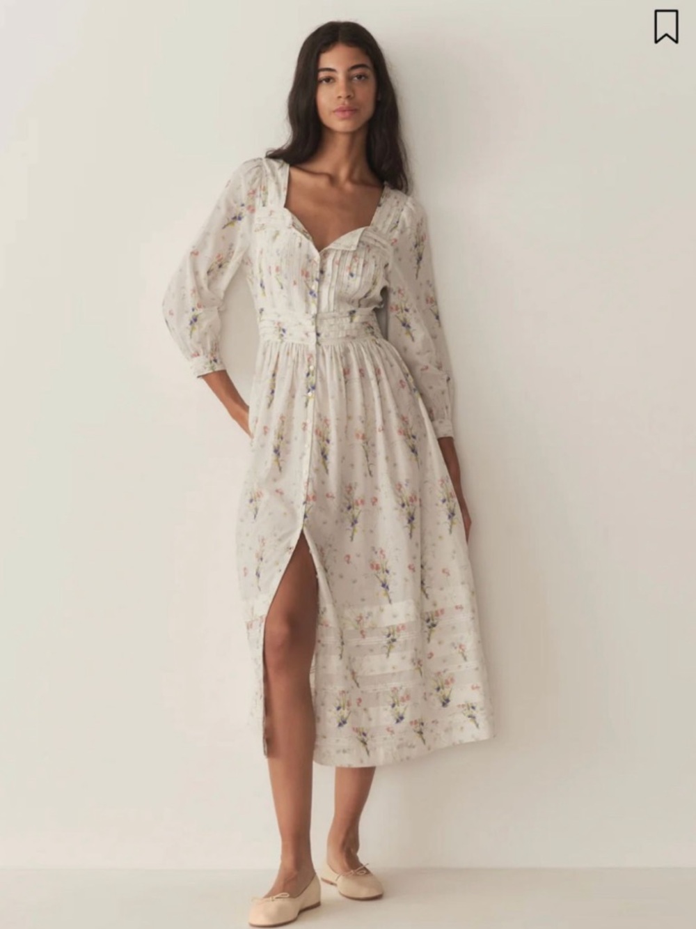 Doen White Floral Midi Dress with Pastel Print